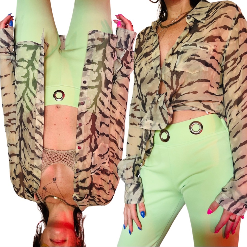 Sheer Zebra Print Equipment Button Down